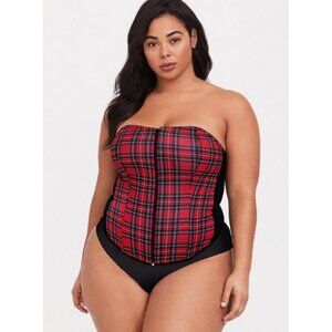 Torrid Red Plaid Corset Zip Bustier Top Plus Size 4X Christmas Holiday